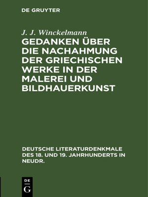cover image of Gedanken über die Nachahmung der griechischen Werke in der Malerei und Bildhauerkunst